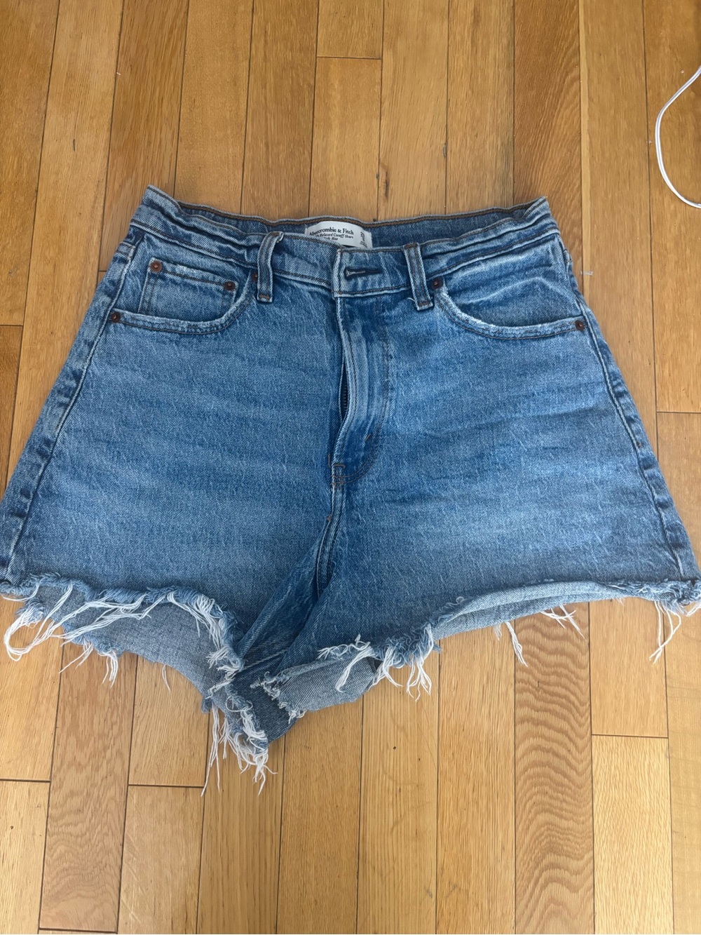 Abercrombie & Fitch Distressed High-Rise Denim Shorts - Blue